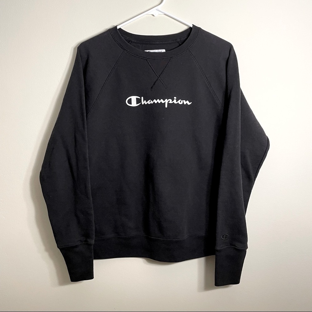 Champion black crewneck sweater pullover women’s casual long sleeves comfortable